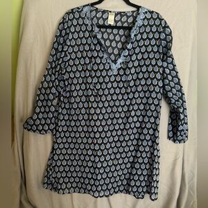 Orvis Black and Blue Patterned Tunic 100% Cotton
